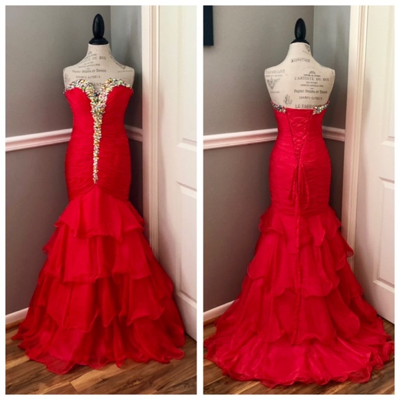 Tiffany Designs Dresses & Skirts - NEW TIFFANY DESIGNS SZ 4 POMEGRANATE STRAPLESS BEAD CHIFFON FORMAL EVENING HOWN